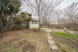 View of fenced backyard