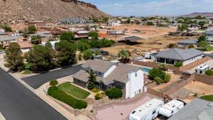 Aerial perspective of suburban area featuring mountains