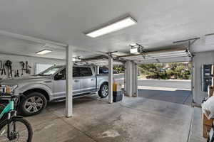 Large 2-car garage with enough room for a full-sized truck.