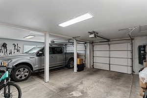 Large 2-car garage with enough room for a full-sized truck.