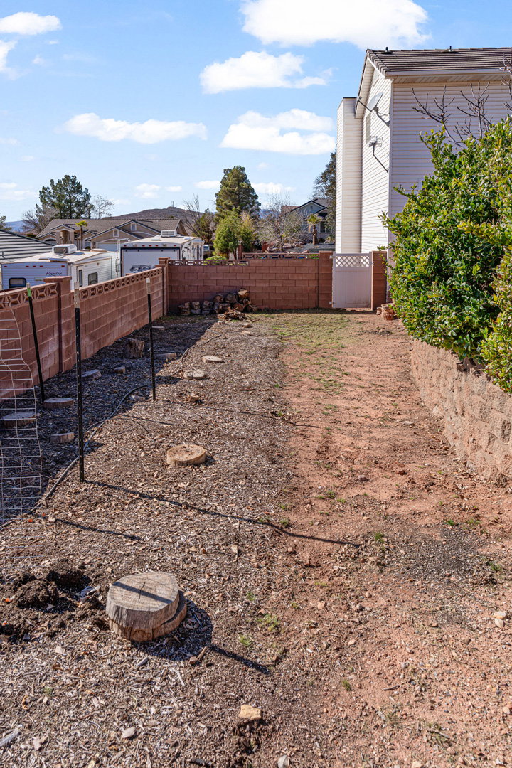 View of fenced backyard