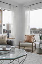 Living area with wood finished floors