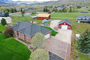 Aerial view of a mountain backdrop