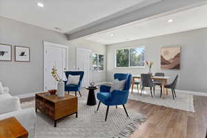 Living room featuring wood finished floors and recessed lighting