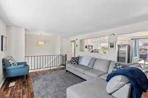 Living room featuring dark wood-type flooring