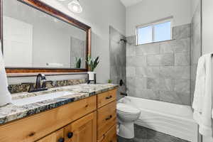 Bathroom with vanity and shower / bath combination