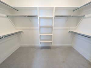 Walk in closet with light carpet
