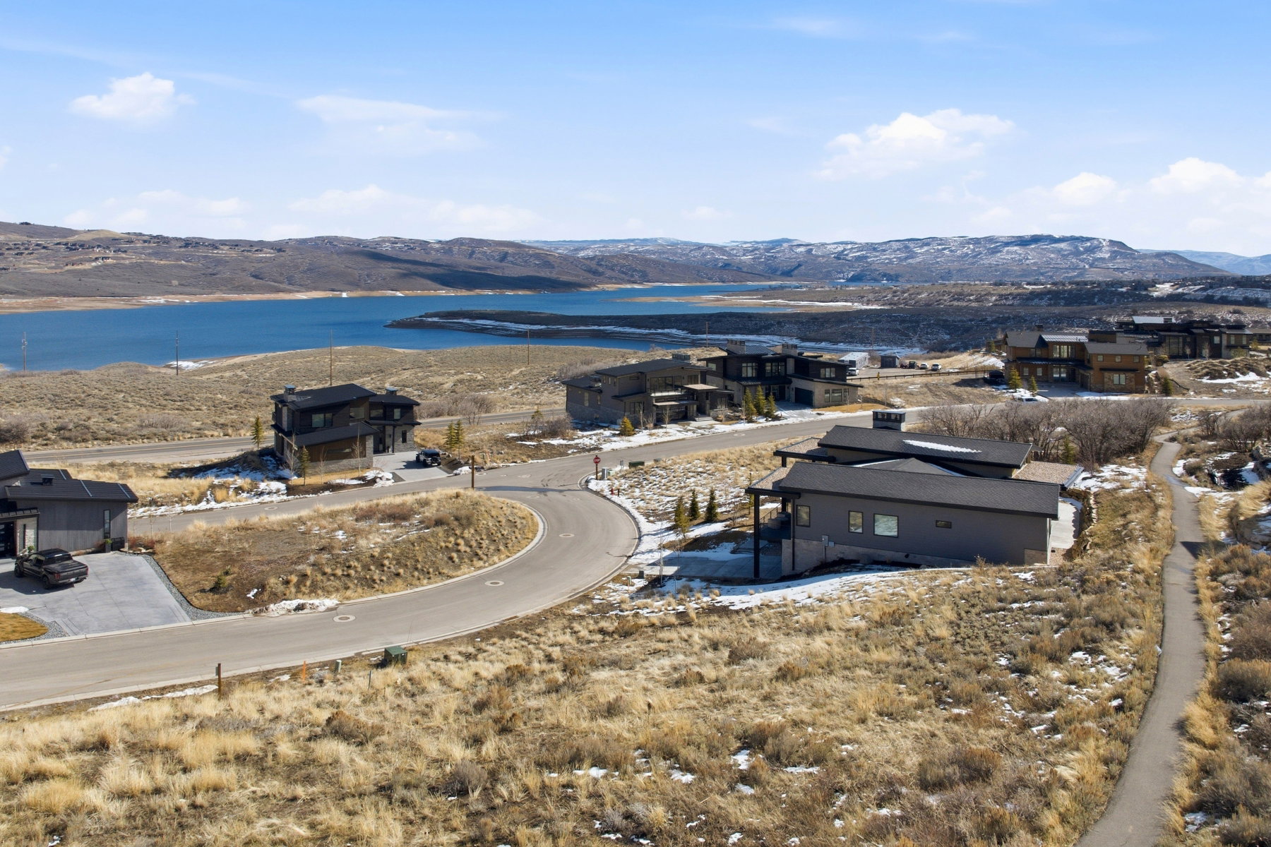 Aerial view of a water and mountain view