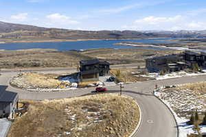 Aerial view of a water and mountain view