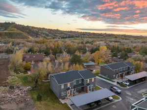 Aerial view at dusk of a residential view