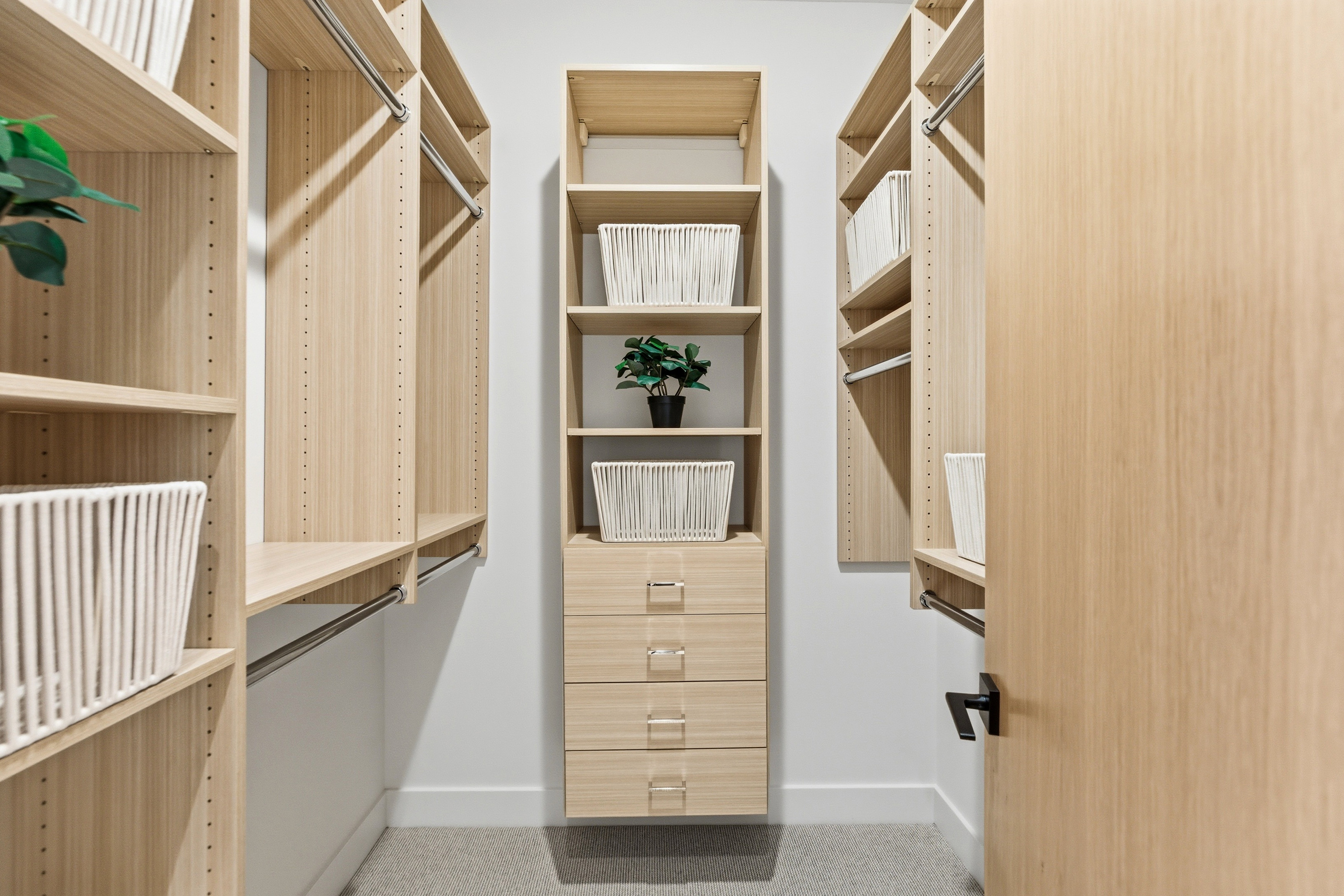 Walk in closet with light carpet