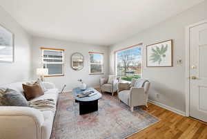 Living room featuring wood finished floors and baseboards