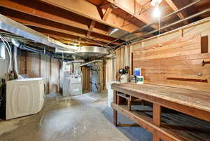 Unfinished basement with heating unit