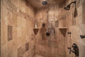 Bathroom view of a tile shower
