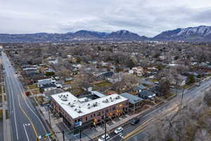 Aerial view of a mountain backdrop