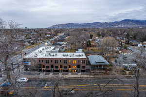Drone / aerial view of a mountain backdrop