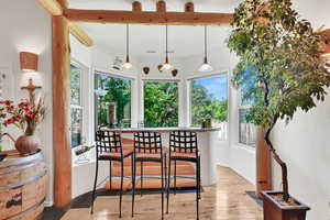 Dining room with light wood-style flooring