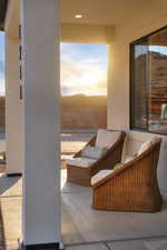 Patio terrace at dusk with a patio