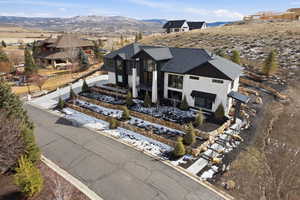 Aerial view of a mountain backdrop