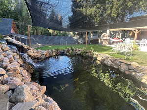 Exterior view of a garden pond