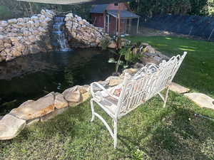 Exterior view of a garden pond