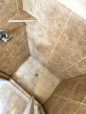 Bathroom view of a tile shower