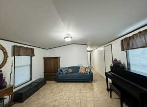 Living room featuring a decorative wall