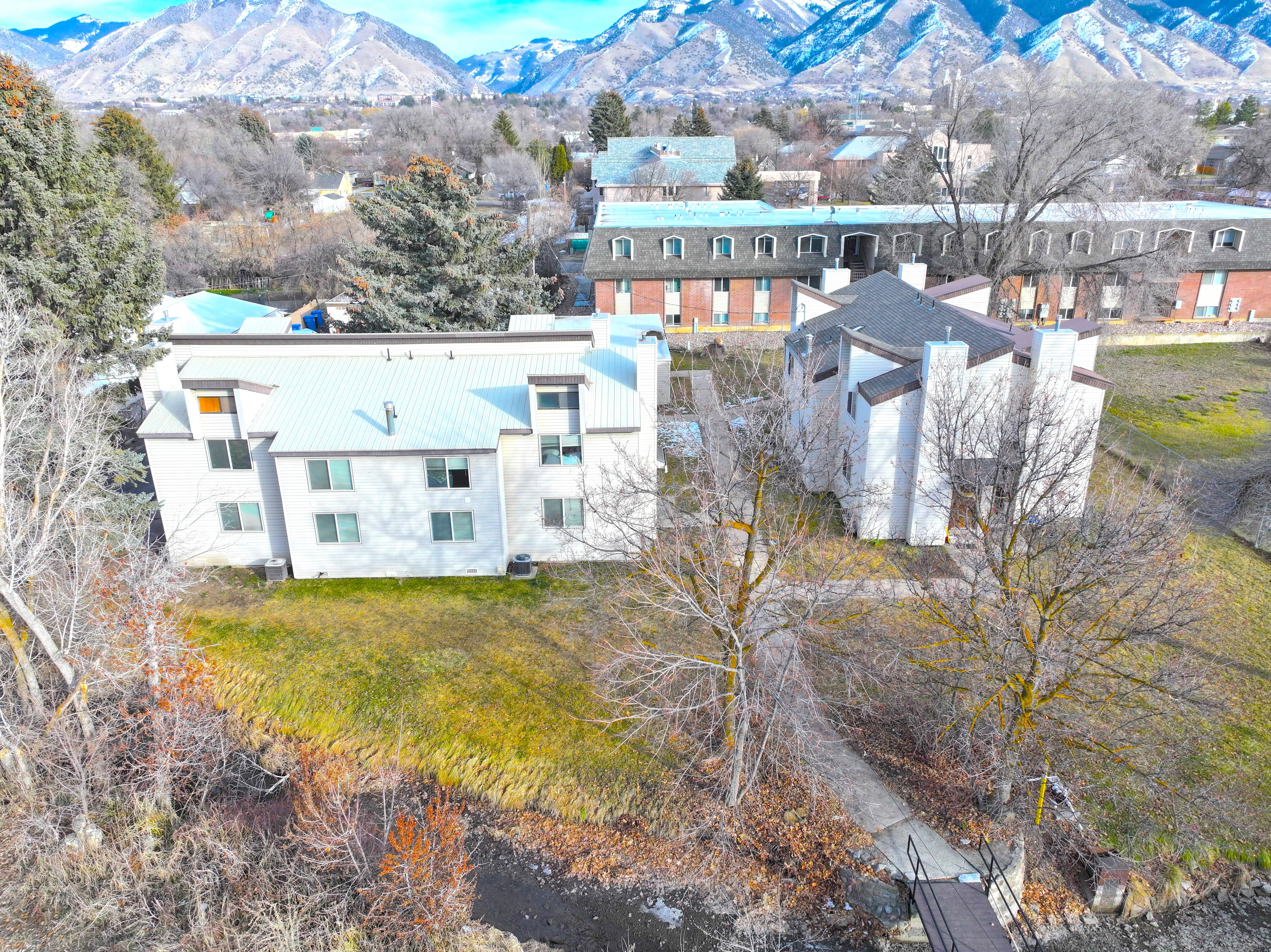 Drone / aerial view of a mountainous background