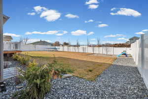 Fenced backyard featuring a wooden deck