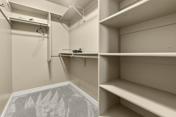 Walk in closet featuring light carpet