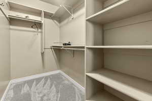 Walk in closet featuring light carpet