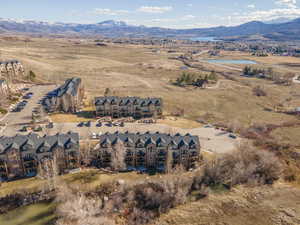 Aerial overview of property's location featuring mountains