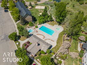 Aerial view of a pool