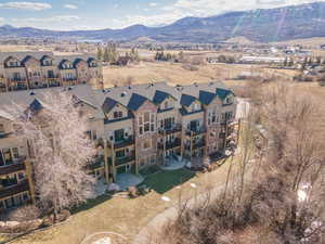 Aerial view of community with mountains