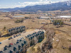 Aerial overview of property's location featuring mountains