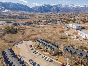 Aerial overview of property's location featuring mountains