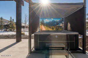 Exterior view of a jacuzzi and pet washing area