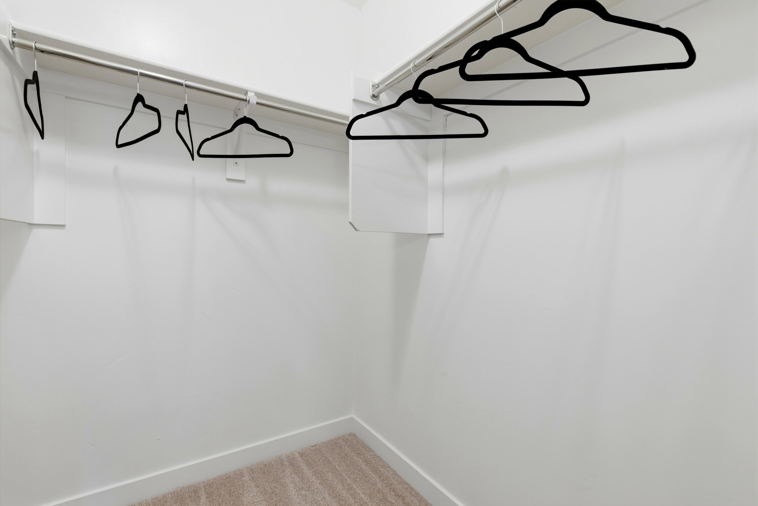 Walk in closet featuring light colored carpet