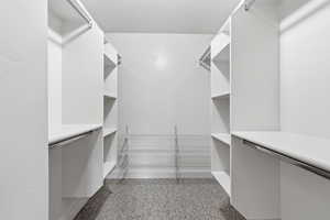 Walk in closet with light carpet