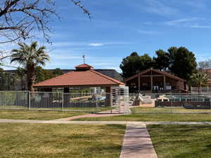 View of property's community with a patio and a gazebo