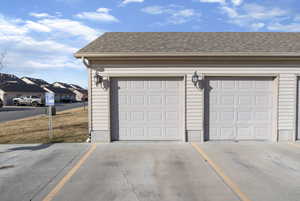 Garage with a residential view