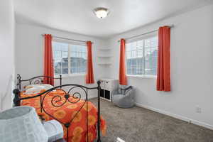 Bedroom with carpet flooring and multiple windows