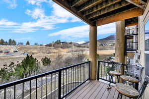 Balcony with a mountain view
