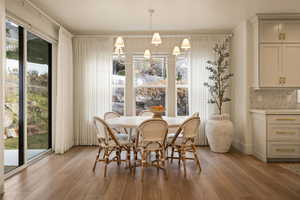 Dining area featuring light wood-style floors