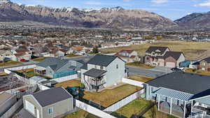 Aerial perspective with a mountainous background