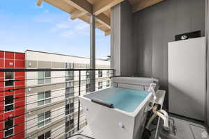 View of balcony and cold plunge second level