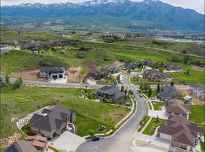 Aerial perspective of suburban area featuring mountains