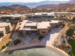 View from above of property with mountains