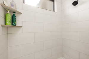 Bathroom view of tiled shower