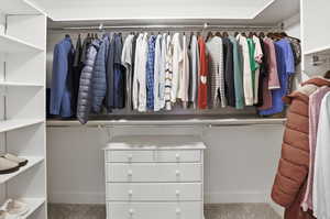 Walk in closet featuring carpet